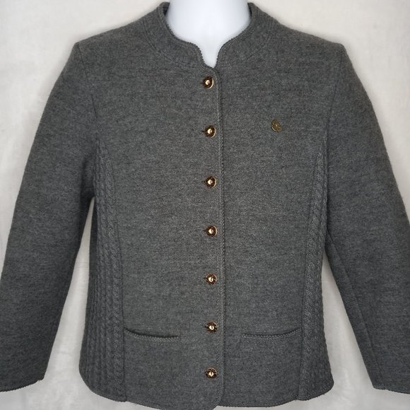 Vintage Giesswein Austria Gray Wool Button Jacket Cardigan Sweater (Size 12) - Picture 1 of 10